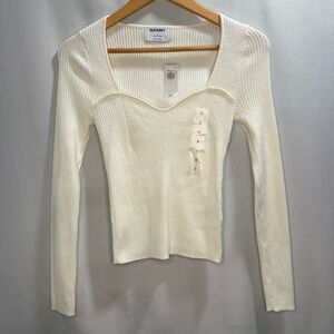 Old Navy White Ribbed Knit Long Sleeve Sweetheart Top (Size Small)